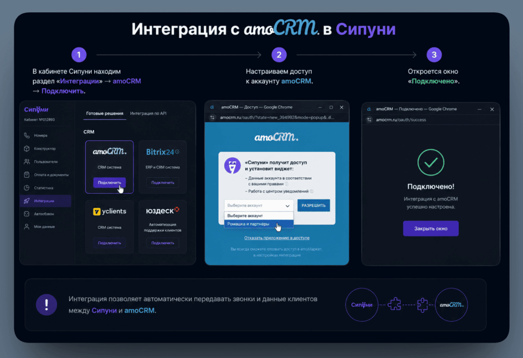 Настройка интеграции Сипуни и амо срм 